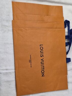 Louis Vuitton Orange Paper Bag with Navy Blue Ribbon Handles 4 Pk